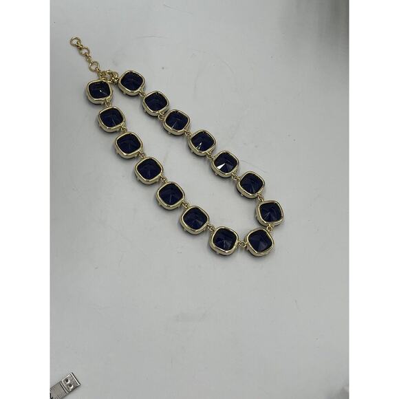 J. Crew Glass Cobalt Crystal and Cream Enamel Sides Square Gold Tone Necklace - Picture 3 of 8